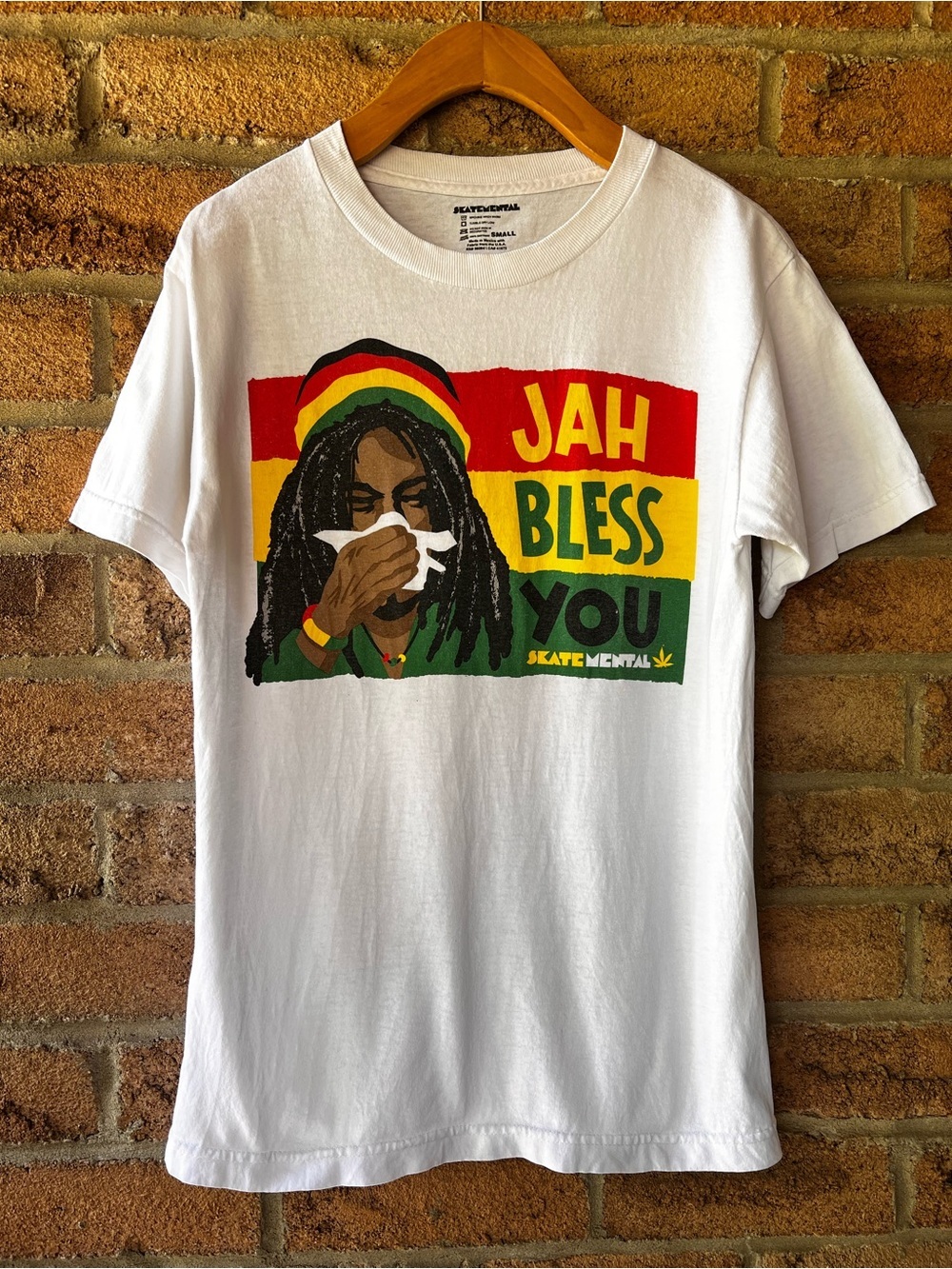 Skate Mental Jah Bless You Graphic T-Shirt 100% Cotton Skate Tee S